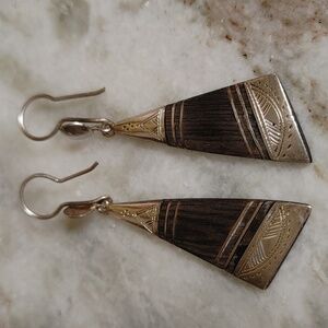 African Earrings Tuareg Tribe Wood & Sterling Dangles
